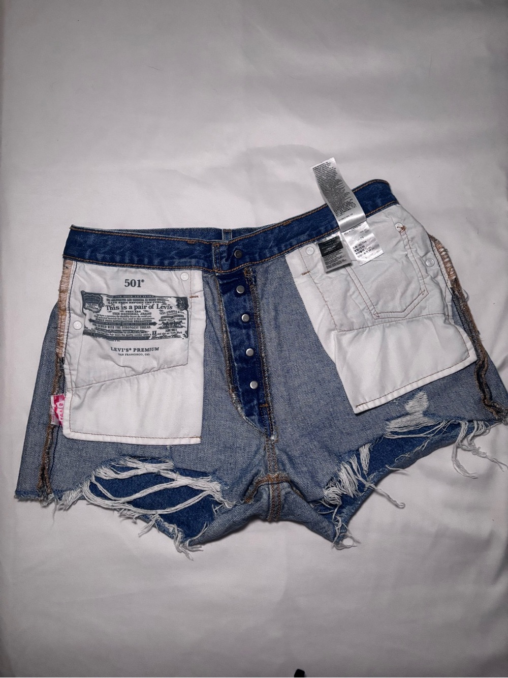 Levi's Dark Blue Denim Frayed Cutoff Shorts - Picture 7 of 7
